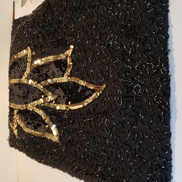 Vintage SZ6  black beaded silk with gold  Sequent leaves.    E98 - Picture 5 of 12